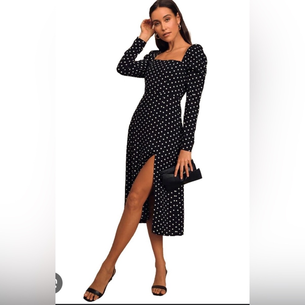 Never worn. New without tags Lulu's Black and White Polka Dot Long Sleeve Dress